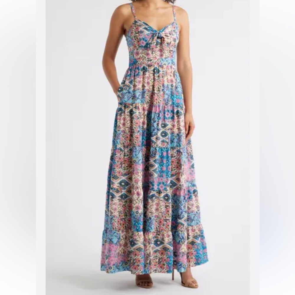 Eliza J Mixed Print Floral Tiered Maxi Dress Size 14, NWT - Picture 3 of 16